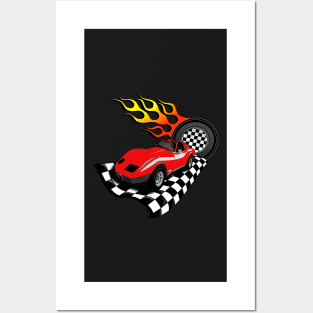 Racecar & Checkered Flag Design, Cool Birthday Gift & Home Decor for Boys Posters and Art